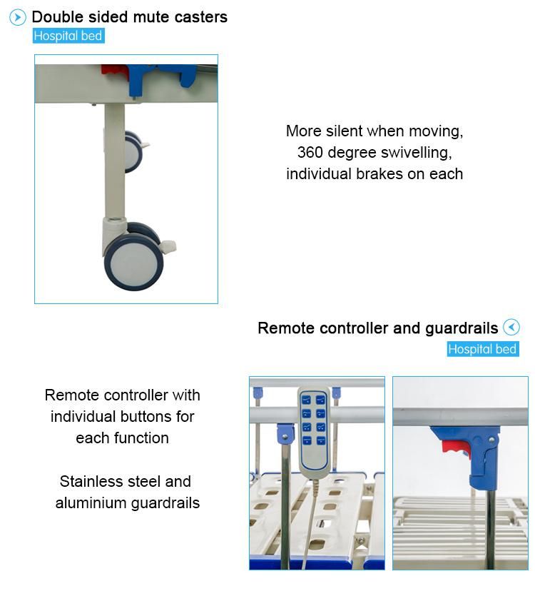 Hospital Use 3-Function Electric Patient Bed with Bedside Cabinet Optional