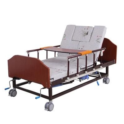 Wooden Electric Hand Operated Manual Home Care Bed for The Elderly People with Bedpan