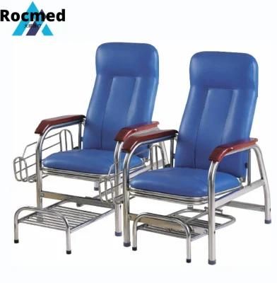 Hospital Stainless Steel 2-Position Adjustable Clinical Infusion Accompany Recliner Chair with Foot Step