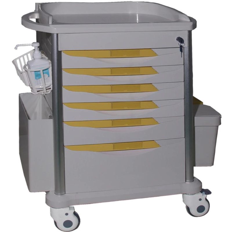 4 Drawers Medical Trolley, Drug Patient Hospital Emergency Trolley Medicine Trolley Anesthesia Trolley