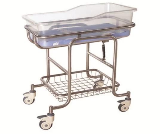 Stainless Steel Tilting Crib, Hospital Stainless Steel Baby Cart Infant Bed Baby Cot Baby Trolley with Wheels