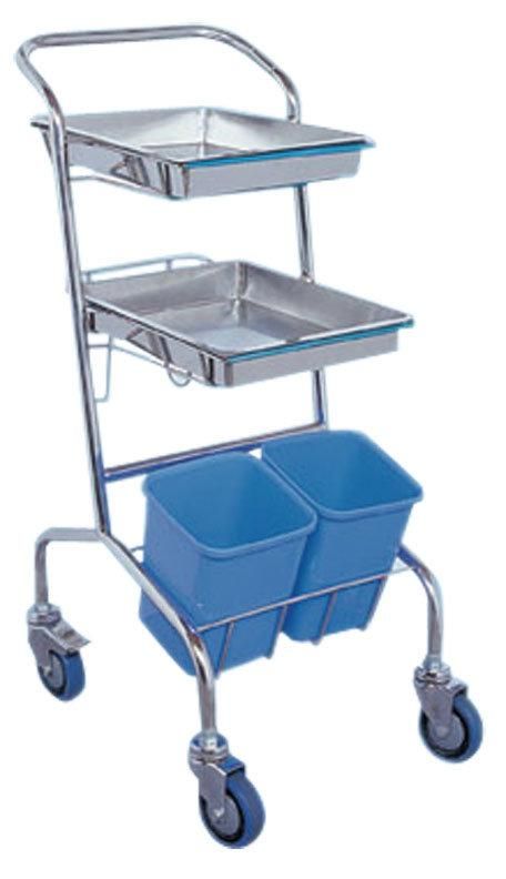 Stainless Steel Medical Mayo Tray Stand Trolley with Two Posts