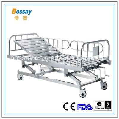 Stainless Steel Hospital Manual Bed with Three Cranks Medical Bed
