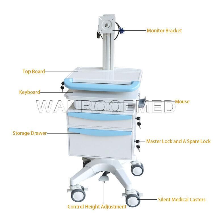 Bwt-001n1 Hospital ABS Nurse Computer Medicine Workstation Crash Cart Mobile Trolley
