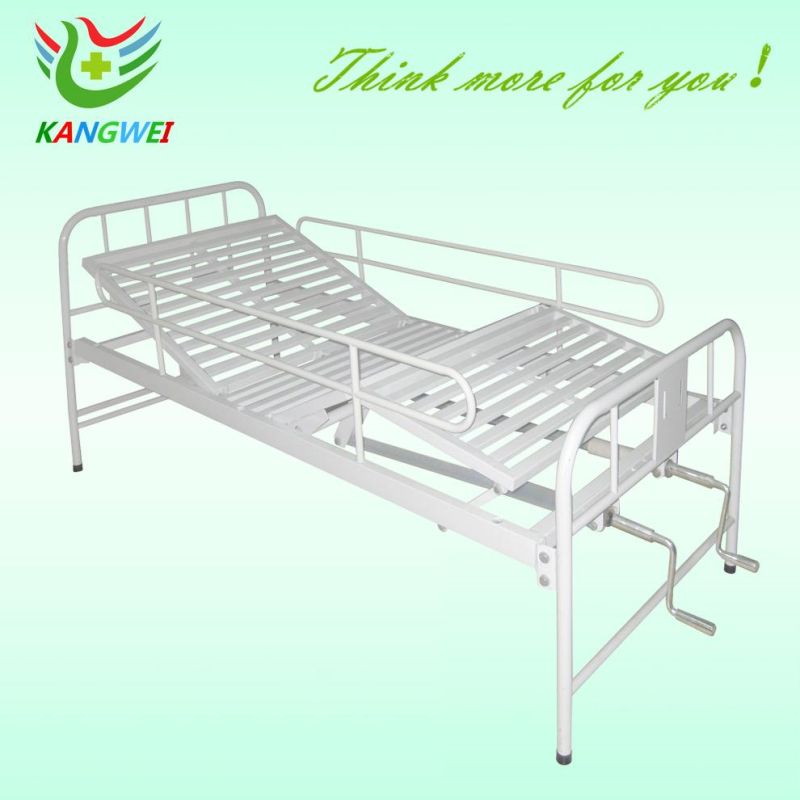 Plastic-Spray Steel Medical Bed with Two Cranks Hospital Furniture (SLV-B4022)