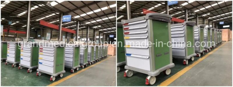 China Surgical Equipment Manufacturer Five Drawers Healthcare ABS Aluminum ICU CPR Emergency Crash Cart Trolley Medical Hospital Trolley Supplier