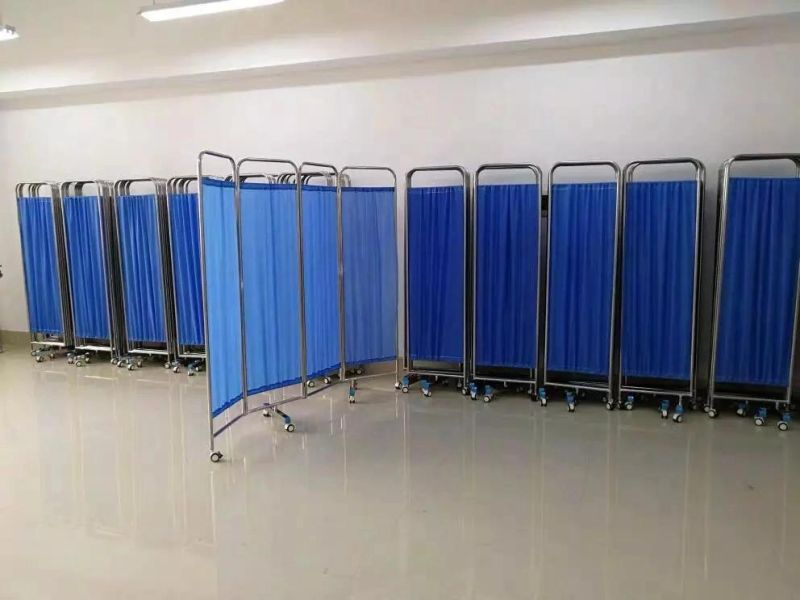 Hospital Equipment Medical Furniture Medical Bed Room Divider Movable Public Use Stainless Steel 3-Fold/Folding Screen for Hospital