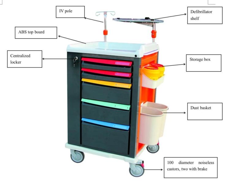 Italy New Design Hospital Medical Emergency Crash Anaesthesia Trolley Cart