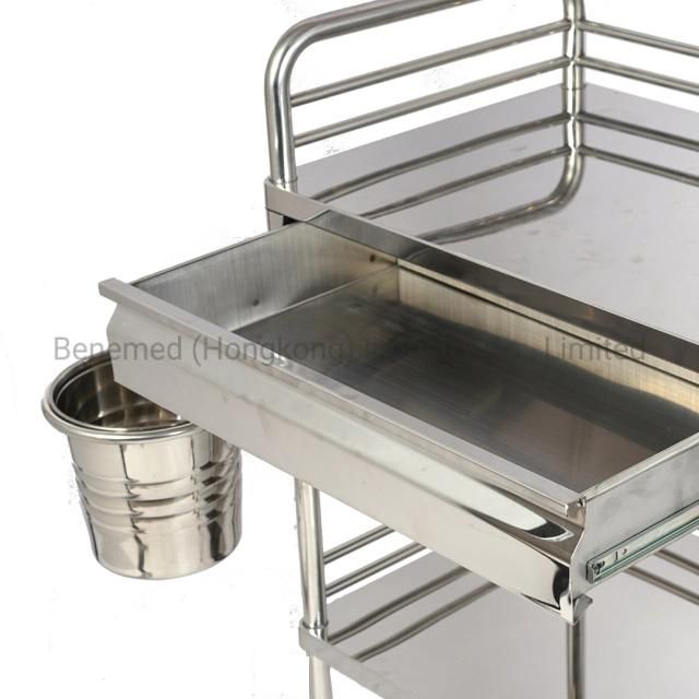 Hot Sale Hospital Stainless Steel Medical Cart Two Layers with Drawer Bmt-002