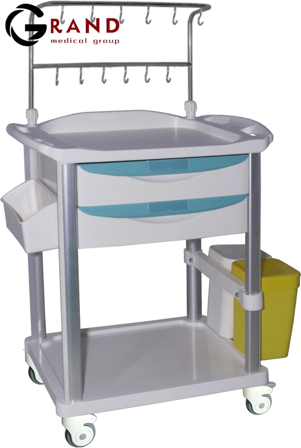 Hospital ICU Medical Emergency Infusion Pump Equipment ABS Trolley Medical Trolley for Infusion Bottles with Two Shelves Infusion Cart