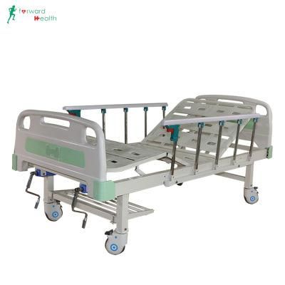 Factory Medical Equipment 2 Function Manual Hospital Bed with Central Brake Central Control Casters