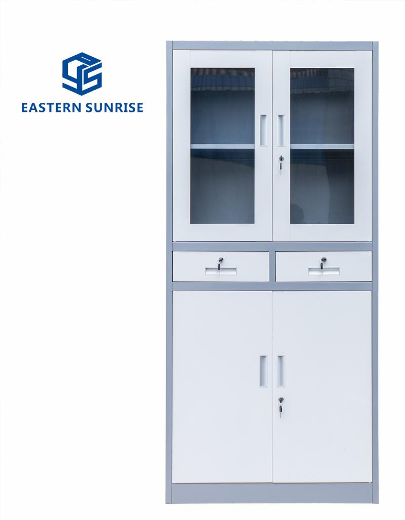 Metal Storage Cabinet with Glass Door, Steel Door and 2 Drawer