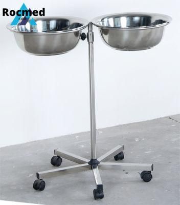 Stainless Steel Medical Doctor Double Hand Wash Sink, Basin Washing Stand Trolley