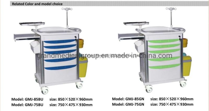 Italy Design High Quality Double Side Medicine Trolley with Drawers, Boxes, Garbage Bin