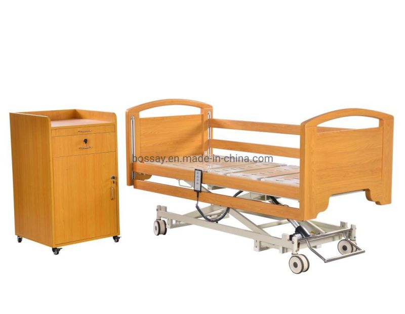 Ultra Low Three Functions Wooden Hospital Electric Home Care Bed