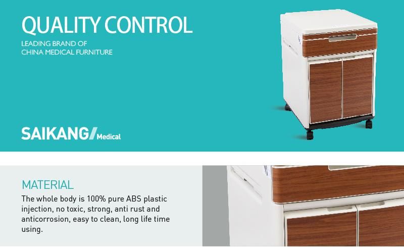 Sks013-1 Movable Medical Room Furniture ABS Plastic Steel Hospital Storage Bedside Table with Casters