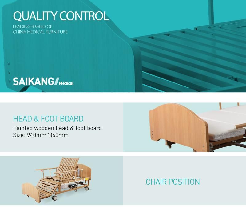 Sk-D07-1 Adjustable Hospital Electric Wooden Medical Bed with Casters