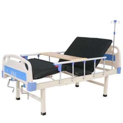 Metal 2 Crank 2 Function Adjustable Medical Furniture Folding Manual Patient Nursing Hospital Bed with Casters