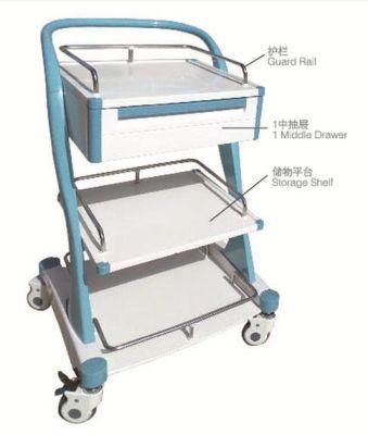 ABS Plastic 3-Tier Utility Medical Treatment Tablet Computer Bus Cart Trolley with Locking Casters for Hospital Clinics