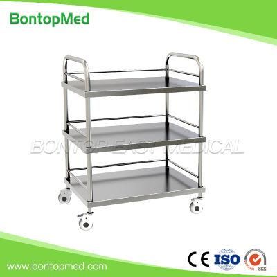 Hospital Medical Stainless Steel Instrument Treatment Trolley with Three Shelves Size OEM