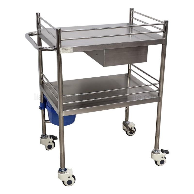 Mn-SUS011 Factory Direct Price Stainless Steel Durable Medical Instrument Trolley with Drawers