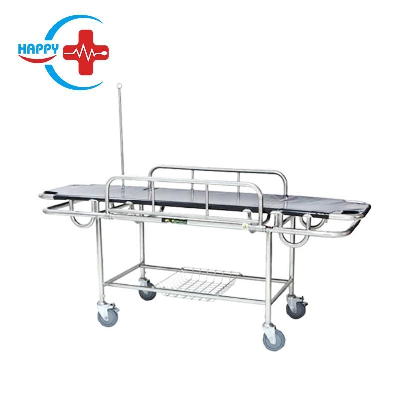 Hc-M019 Best Medical Equipment Stainless Steel Stretcher Trolley with Four Castors&Infusion Stand&Guardrail Transport Patient Emergency Stretcher