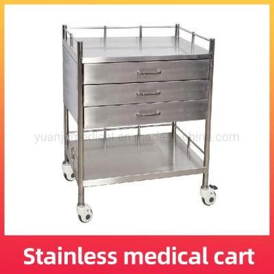 Hospital Stainless Steel Medical Trolley Surgical Cart Operating Instrument Drug Delivery Cart with Drawer