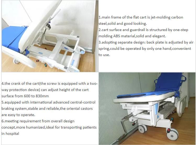 Hospital Equipments Medical Furniture Manual Operating Room Emergency ABS Stretcher Patient Trolley Ambulance Sretcher Transfer Cart Transportation Flat Trolley