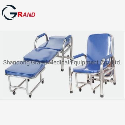 Hospital Equipment Medical Stainless Steel Attendant Folding Bed Rest Waiting Room Accompanying Chair with Armrest