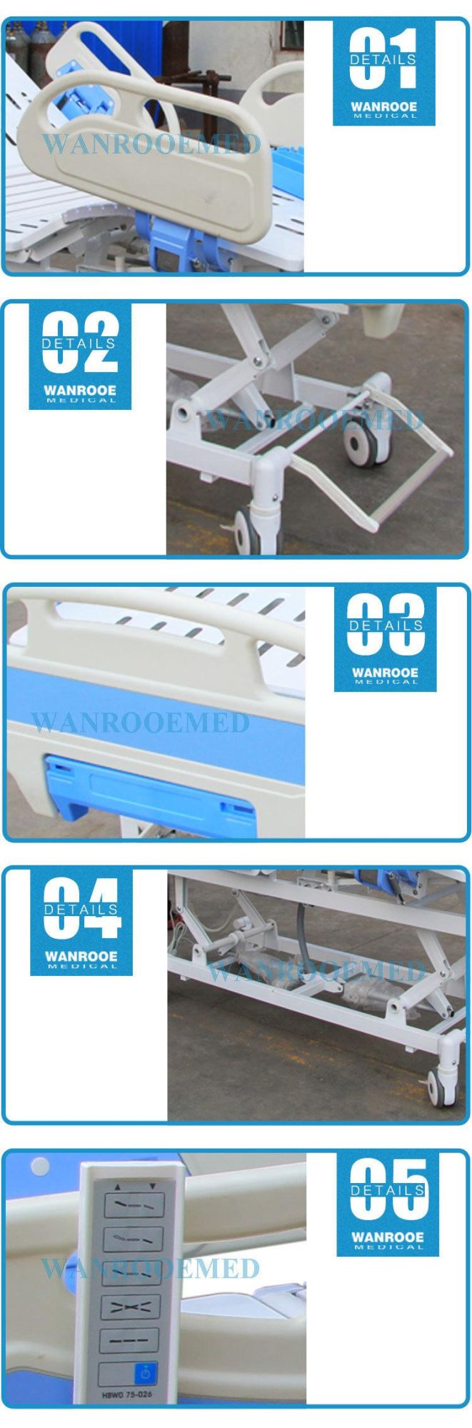 Medical ICU 5-Function Hospital Electric Patient Nursing Bed with Soft Link