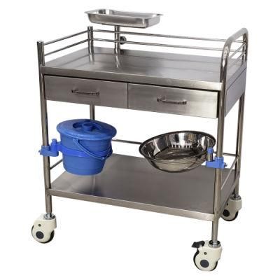 Mn-SUS012A 304 Stainless Steel Hospital Operating Room Use Instrument Emergency Cart with 2 Drawers