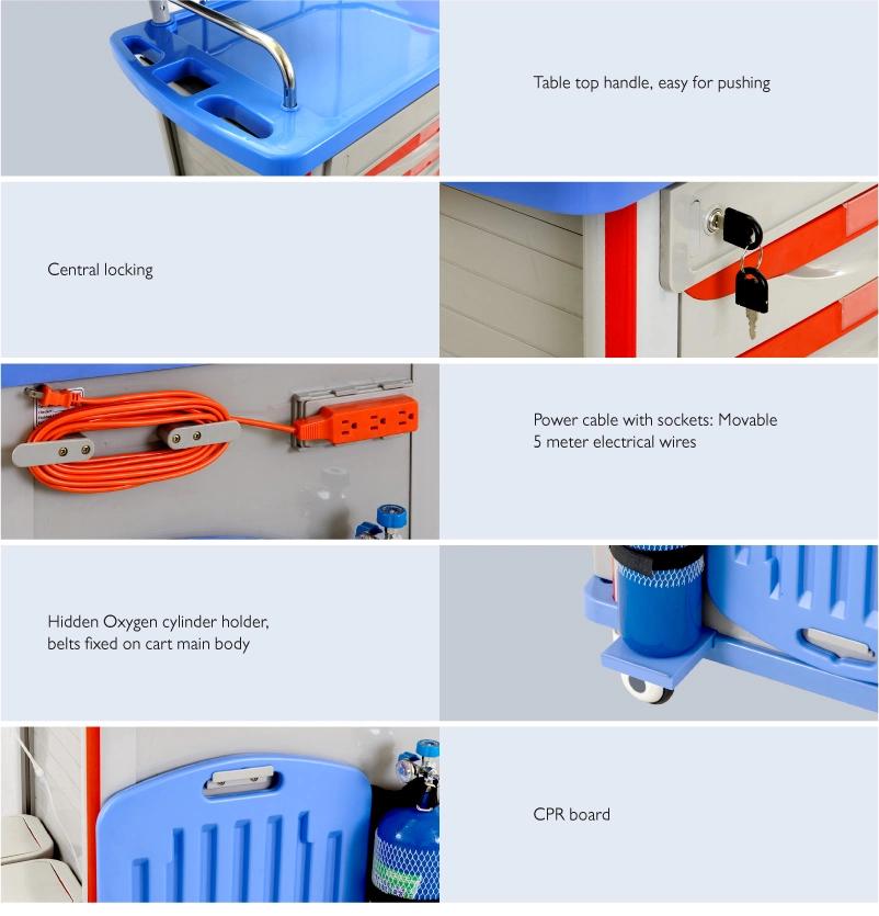 High Quality ABS Medical Emergency Trolley for Hospital Trolley