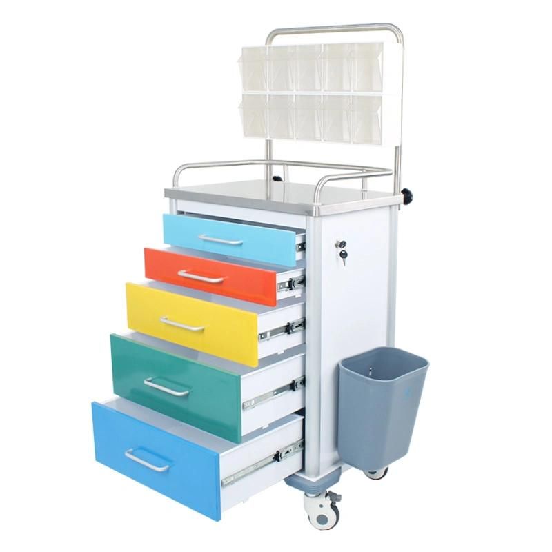 HS6609 Mobile Medical Drug Storage Trolley Colorful Drawer Anesthesia Trolley with a Chest Board