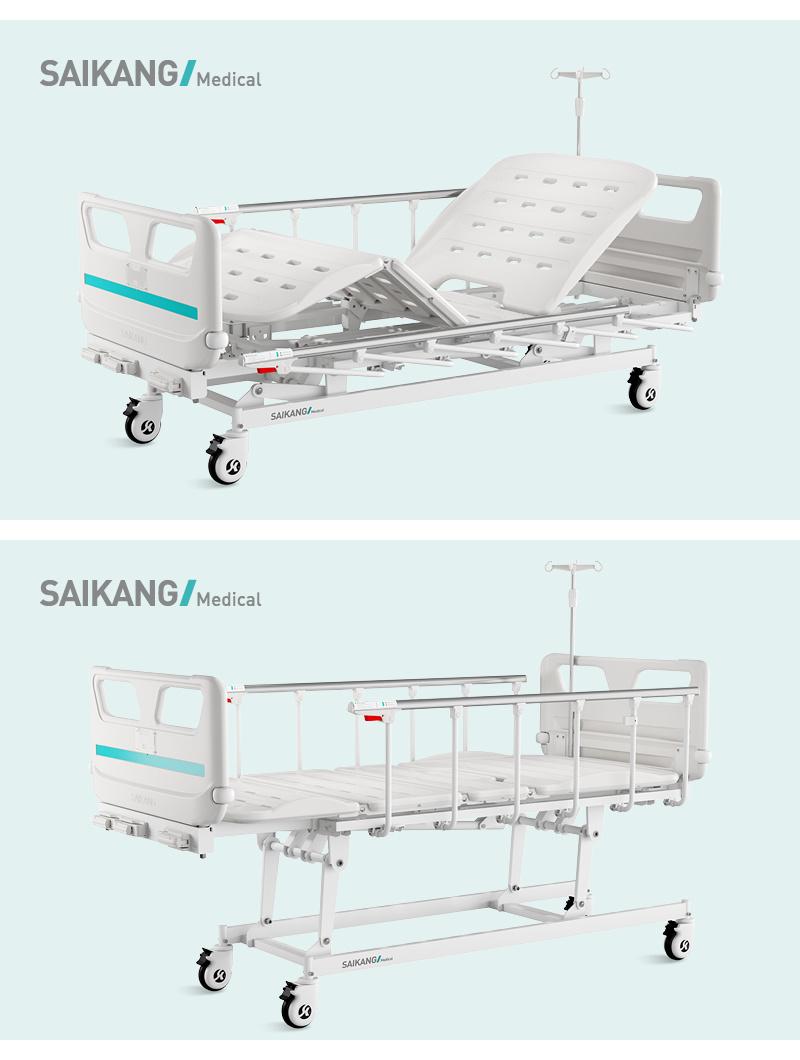 V3w5c Saikang Comfortable Stainless Steel Siderails 3 Function Adjustable Manual Hospital Clinic Medical ICU Bed