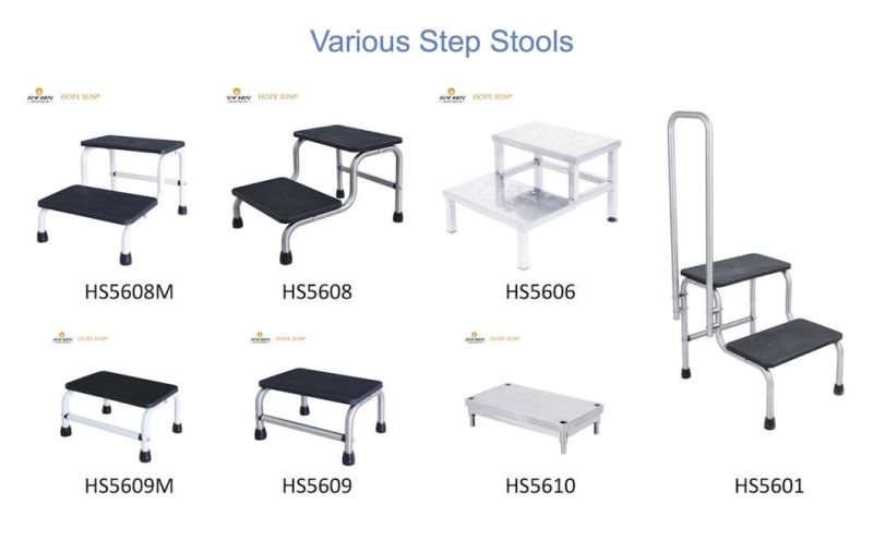 HS5611 Stainless Steel Portable Medical Hospital Anti Slip Surgical Double Foot Step Stool with Side Handrail