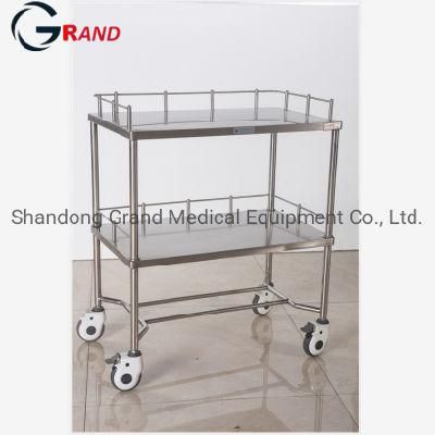 Hospital Equipment Medical Furniture Operating Room 2 Tier/Layers Portable Stainless Steel Instrument Cart/Trolley
