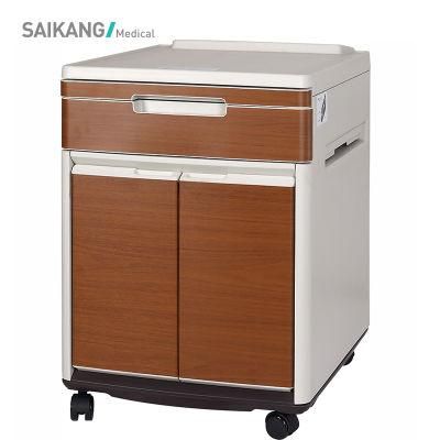 Sks013-1 Movable Medical Room Furniture ABS Plastic Steel Hospital Storage Bedside Table with Casters