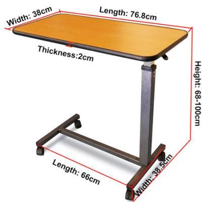Hospital Wooden Overbed Table Height Adjustable with Casters