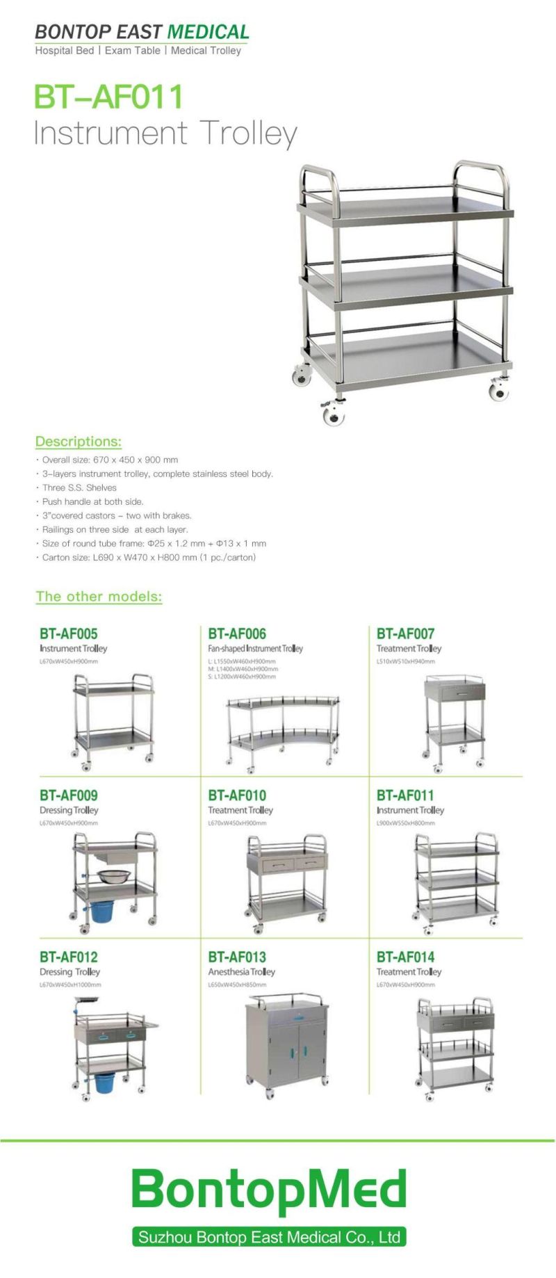 OEM ODM Hospital Stainless Steel Three Shelves Treatment Trolley