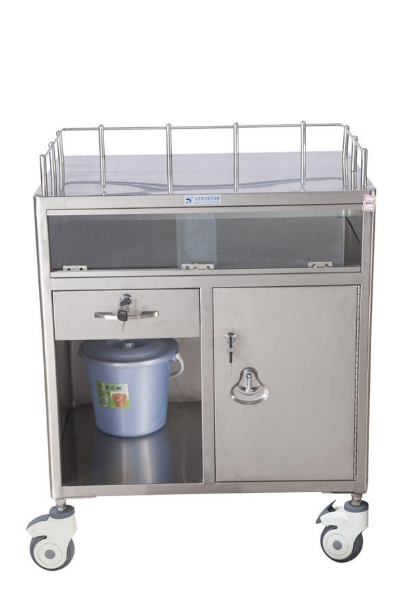 Stainless Steel Medical Movable Nursing Cart Hospital Half Closed Emergency Trolley