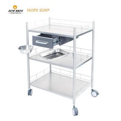 HS6165E Stainless Steel Drawer Treatment Dressing Trolley with a Bowl and Basin