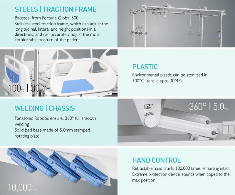 GB4e Four Cranks Manual Medical Nurse Patient Orthopedic Traction Bed