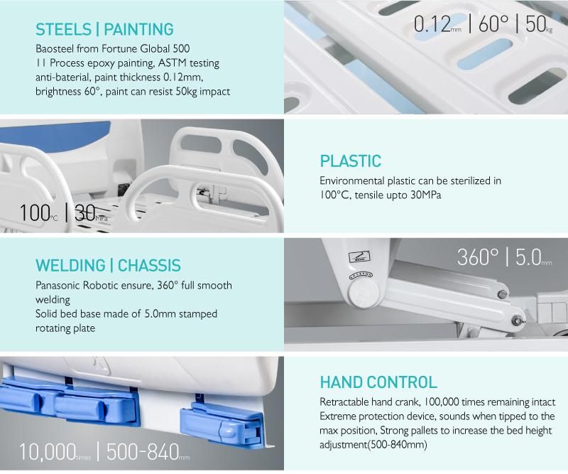 B3c Medical ABS Manual Patient Bed with Siderails