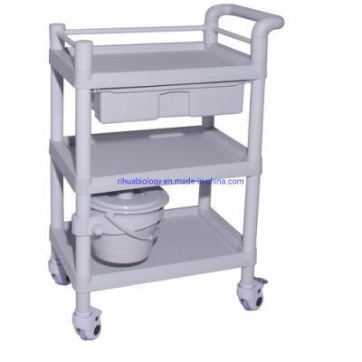 Hospital Multifunctional ABS Trolley /Tripple Shelves &amp; Single Drawer