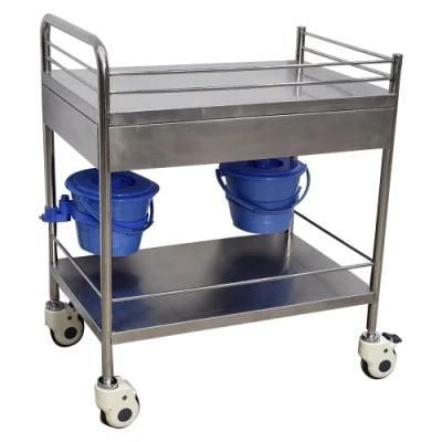 Mn-SUS012 Stainless Steel Treatment Trolley Mobily Medical Trolley with Two Drawers