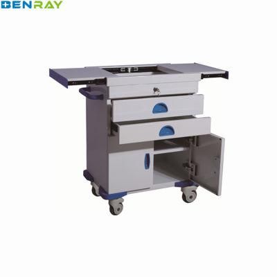 Hospital Steel Frame 2 Drawers with Lock Emergency Trolley