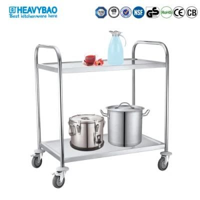 Heavybao Hotel Stainless Steel 2-Tier Round Tube Serving Trolley Cart