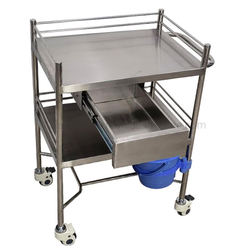 Mn-SUS011 Factory Direct Price Stainless Steel Durable Medical Instrument Trolley with Drawers