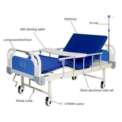 Medical 2 Function Manual Hospital Patient Bed with Double Cranks