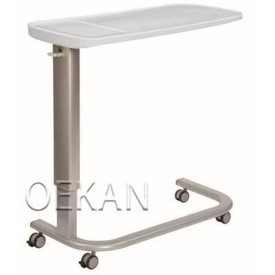Factory Price Movable ABS Plastic Hospital Equipment Medical Service Height Adjustable Overbed Table with Wheels